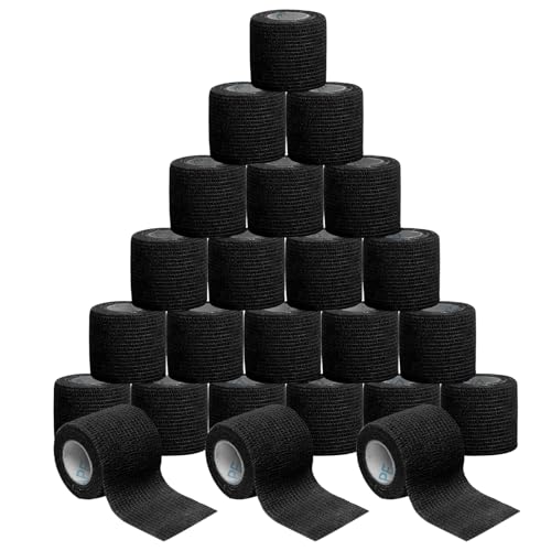 OK TAPE 24 Rolls Self Adhesive Bandage Wrap, Elastic Athletic Tape, Self Stick Bandage Tape, Vet Wrap, Medical Wrap for Wrist, Feet, 2" x 5 Yards, Black - color: Black, size: 2 Inch-24 Pack