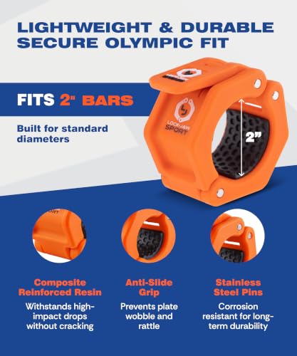 Lock-Jaw Barbell Collars Sport Olympic Barbell Clamps 2 Pcs – Heavy Duty Bar Clamps for 2” & 50mm Olympic Bars – Secure Weight Bar Clamps for Strength Training & Home Gym Accessories – Orange - color: Orange