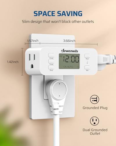 DEWENWILS 24 Hour Programmable Digital Timer Outlet, Timers for Electrical Outlets, Indoor Light Timers for Lamp Fan Aquarium, 2 Grounded Outlet, 125V/15A Resistive/1000W Tungsten, 3 Prong, 1 Pack - color: 24hour, size: 1pack