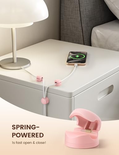 Lamicall 6 Pack Rotatable Spring Cord Organizer, Women Girls Adhesive Cable Management for Desk Nightstand Wall, Office Home Dorm Room Cable Clips Organizer Decor, Phone Charger Cord Holder, Pink - color: Sakura Pink, size: 6Pack