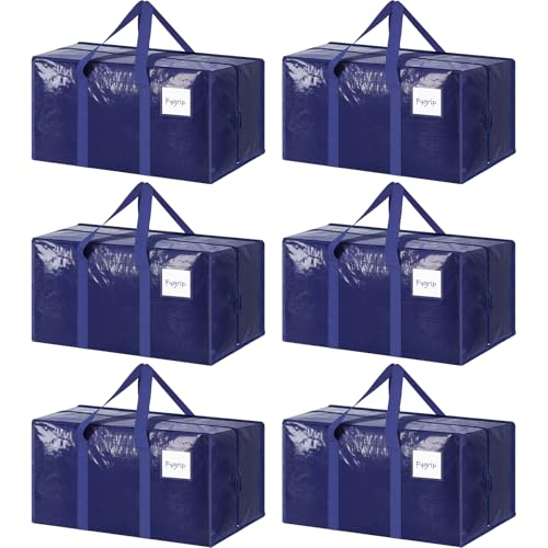 6 Pack Extra Heavy Duty Large Moving Bags with Strong Zipper & Comfortable Handles, Sturdy & Durable Clothes Storage Bags Totes Bins, Blue Packing Moving Boxes for College Supplies, Dark Blue - color: Dark Blue, size: 6 Pack