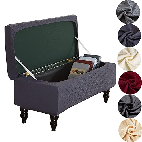 ANWUCHEN Ottoman Cover Rectangle,Stretch Storage Ottoman Cover-Jacquard Ottoman Covers Slipcover Rectangle-Removable Storage Bench Cover Folding Ottoman Covers with Elastic Band Ties,Dark Gray Medium - color: Dark Gray, size: 35"D x 16"W x 15"H