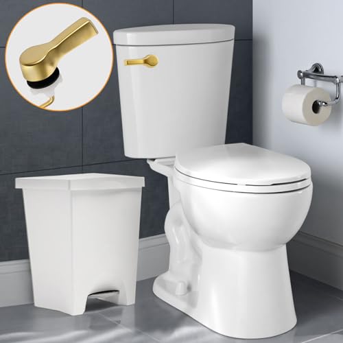 Hibbent Universal Metal Front Mount Toilet Handle Replacement Kit | Brushed Gold Solid Brass Toilet Flush Tank Lever, Stainless Steel Flapper Chains for Most Toilet Tanks - color: Brushed Gold, style: Upgraded Front Mount