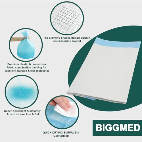 BIGGMED 100 Count Incontinence Bed Pads 40'' x 36'' Tear-Resistant Disposable Underpads Heavy Duty Chucks Pads for Adults, Kids & Elderly | Protection Pads for Bed, Sofa, and Chair - size: 40"x36"- 100 Count (Tear-resistant)