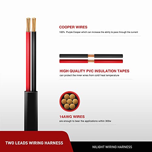 Nilight 16AWG 10Feet Wiring Harness Extension for 6Modes Amber White Light Bar Strobe Play and Plug 3-Wires, 2 Years Warranty, Black, 2PCS - size: 14AWG -10FT 1Pc