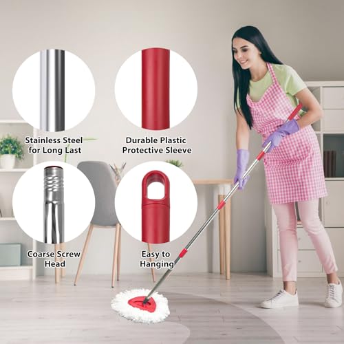 Spin Mop Replacement Set for O-Ceda EasyWring 1-Tank System, Includes 2 Mop Head Replacement, 1 Spin Base, 1 Scrubber Head, 1 Mop Handle (30-58in Adjustable 4-Section Pole) - size: 2 Heads+1 Handle+1 Base+1 Brush(1-TANK)
