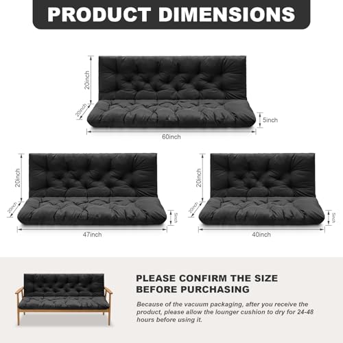 Porch Swing Cushions,Outdoor Cushions 3 Seater Replacement with Backrest, Waterproof Thickened Bench Cushion with Ties for Porch, Patio,Outdoor, Backyard and Garden (Black 60 * 40 in) - color: Black, size: 60x 40 inches