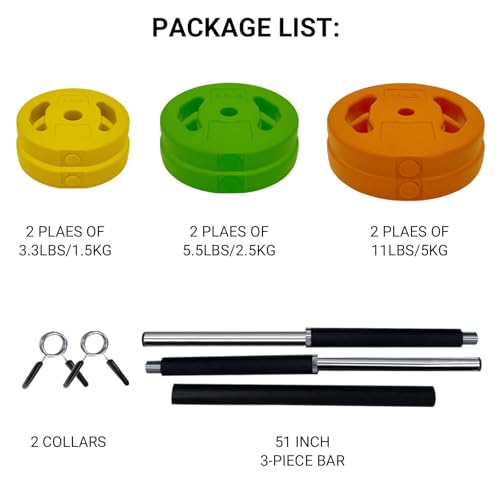 40Lb Adjustable Dumbbell Barbell Set with Cardio Pum, 6 Weight Plates & 3 51-Inch Bar Bars - Cardio Pump for Home Gym, Full Body Strength Training, Multi-Color Free Weights - color: Multi-color-Round-40 lb
