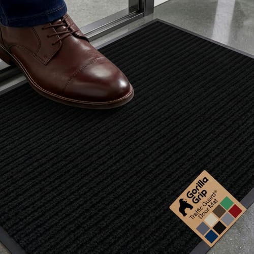 GORILLA GRIP Waterproof Traffic Guard Door Mat, Indoor and Outdoor Heavy Duty Entryway Mats, Strong Backing Commercial Utility Rugs, Office Hallway, Garage and Patio, Low Profile Runner, 29x17, Black - color: Black, size: 29" X 17"