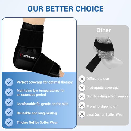 Comfytemp Ankle Foot Ice Pack Wrap for Plantar Fasciitis Relief, Ankles Brace for Sprain, Heel Spur, Swelling, Achilles Tendonitis, Cold Bag for Injuries Reusable, Hot Cold Compress, 1 Pack (Black) - color: Black 70, size: Large