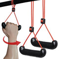 GD Fly Grip Pull Up Handles LAT Pull Down Attachments Nuetral Grip Cable | Nuetral grip Pull up bar, T-bar row Handle, 90 angle rotating, Barbell, Deadlift, Cable attachment, d handle tricep rope - color: Black Grip(Red strap)