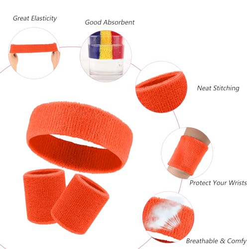 30 Pcs Sweatbands Wristbands Set Absorbent Terry Cloth Headbands Wristbands Neon Color Striped 80s Athletic Sweatbands for Sports Gym Exercise - color: Blue