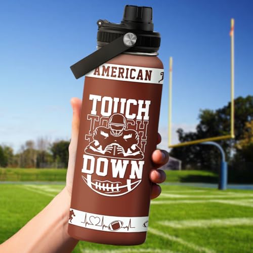 SANDJEST Football Water Bottle with Lid - 32oz Insulated Stainless Steel Sport Bottle - Gifts for Men Football Players Lovers Men - color: Football 4