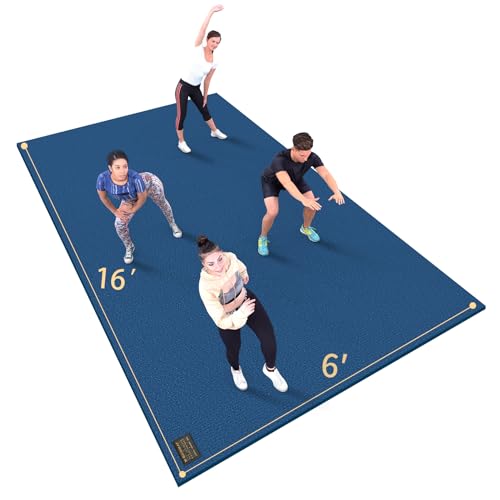 GXMMAT Extra Large Exercise Mat 16'x6'/12'x6'/10'x6'/8'x6'(7mm), Extra Wide Workout Mats for Home Gym Flooring, Non-Slip Thick Durable Cardio Mat for MMA,Plyo,Jump Rope,Weights,Fitness,Shoe-Friendly - color: Navy Blue, size: 6*16 FT