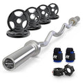 RitFit 2 Inch EZ Curl Bar with Weights, 350LBS Capacity Olympic Barbell for Bicep & Triceps, Home Gym Strength Training - style: Silver(with 85LB Weights,Collar and wrist)