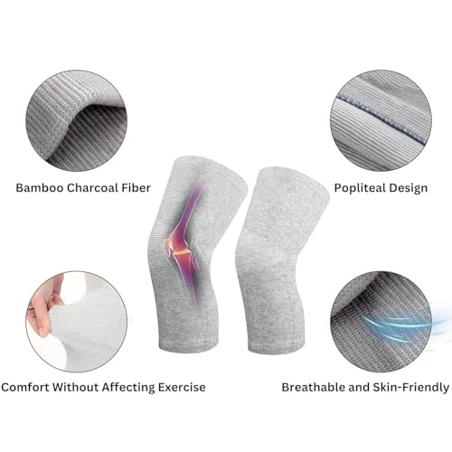 Bamboo Knee Sleeve for Knee Pain - One Pair Compression Bamboo Knee Sleeves for Women Knee Pain Knee Sleeves Plus Size (Gray, Large) - size: Large