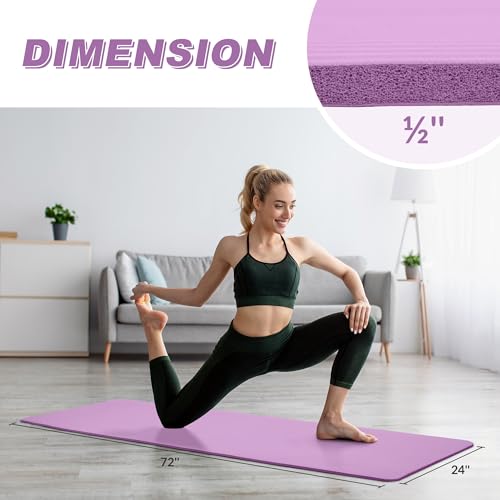 Signature Fitness Extra Thick High-Density Foam Yoga Mat – Multiple Thicknesses (1/2" & 1") / Multiple Colors – Double-Sided Non-Slip Surface – with Carrying Strap for Pilates, Yoga & Home Workouts - color: Taro Purple-1/2"thick