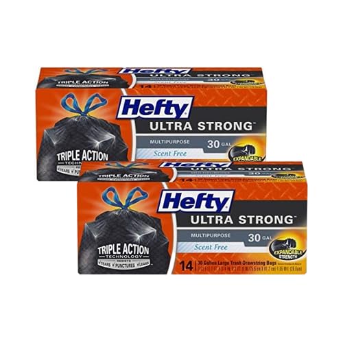 Hefty Ultra Strong Multipurpose Large Trash Bags, Black, Unscented, 30 Gallon 14 Count (Pack of 2) - size: 14 Count (Pack of 2)