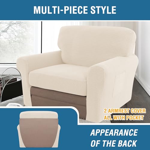 H.VERSAILTEX Multi-Pieces Chair Covers Stretch Couch Covers Form Fitted Seat and Back Cushions Covers (1 Seat Cover Plus 1 Back Cusion Cover, Bonus 2 Armrest Covers), Cream - color: Cream, size: 1 SEAT COVER + 1 BACK COVER+ 2 ARMREST COVERS