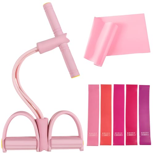 7PCS Resistance Bands Set, 6-Tubes Pedal Resistance Bands with Handles, 5pcs Elastic Workout Band for Physical Therapy, Stretching, Strength Training, Home Gym Equipment for Women Men (Blue) - color: Pink