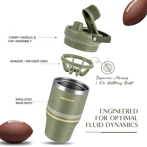 VALESKA Protein Shaker Bottle | 20oz Insulated Stainless Steel Protein Shaker, BPA Free, Leak Proof, Dishwasher Safe, Perfect for Protein Shakes and Pre Workout | Green - color: Green, size: 20 Ounces
