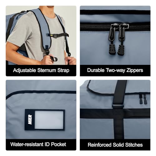 MIER 40L/60L/90L Water Resistant Backpack Duffel, Heavy Duty Duffle Bags | Heavy-Duty; Inner Zipper Pockets; Suit for Travel Gym Camping Sports Weekend Getaways; Convertible with Backpack Straps - color: Gray, size: 60l