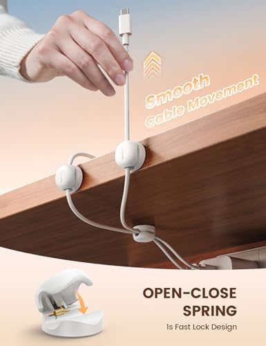 Lamicall 6 Pack Cable Management Clips, 1s Lock Spring Compact Cord Holder | 8mm Slot, Smaller, Space Saving, Nightstand Phone Charging Cord Holder, Adhesive Wire Organizer, Desk Office Accessories - color: White, size: 6Pack