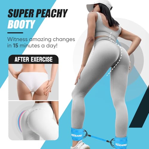 KUZARO Ankle Resistance Bands with Cuffs, Ankle Weights Bands for Working Out, Women Leg and Glutes Workout Equipment, Exercise Bands for Kickbacks, Butt and Booty Trainer, Home Gym Fitness Equipment - color: Blue