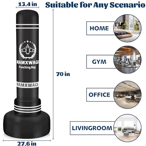 Standing Punching Bag with Stand Adult, 70'' Freestanding Heavy Boxing Bag with Electric Air Pump