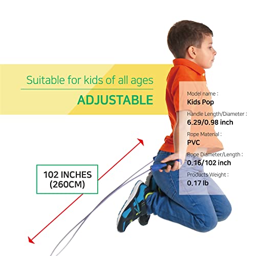 KSY Kids Jump Rope (Crystal Series) – Durable PVC Jump Rope for Kids Ages 6-12 – Lightweight, Adjustable, and Tangle-Free – Made in Korea - color: Kids Pop Blue