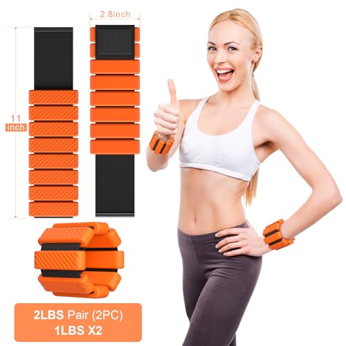 Wrist & Ankle Weights for Women, Wearable Strong Arm & Leg Weights Set of 2(1Lbs Each), Adjustable Ankle Weights for Walking, Yoga, Dance, Barre,Gym,Exercise,Pilates,Walking Running - color: Orange