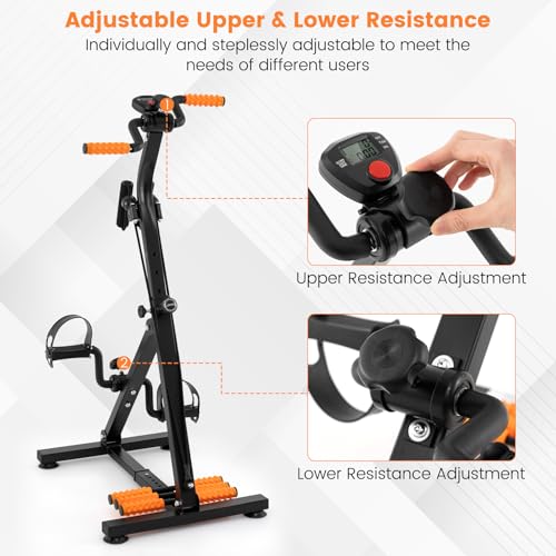 GYMAX Pedal Exercise Bike for Seniors, Hand Arm Leg and Knee Fitness Machine with Massage, LCD Monitor, Adjustable Height and Length for Total Body, Home Exercise Equipment for Elderly