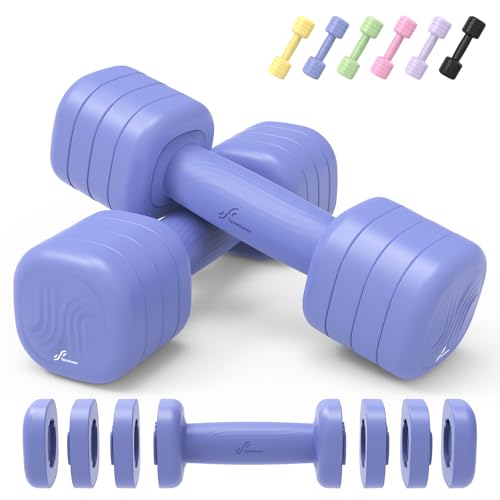 Adjustable Dumbbell Set of 2: Sportneer 4 in 1 Free Weights Dumbbells Set for Women, Hand Weights for Women at Home, Available in 5 lb × 2 and 10 lb × 2 Sets with Soft Rubber Handle for Home Gym Exercise Training - color: Bright Cornflower, size: 5lb × 2