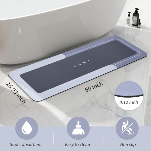 Housego Absorbent Bath Mat, Quick Dry Bath Rug, Non-Slip, 16.93x50, Blue | Absorbent Bath Mat Magic Rug; Quick Drying Magic Bath Mat Non-Slip Floor Rug Rubber Backed for Bathroom Kitchen Shower Sink - color: Blue, size: 1'5" x 4'2" (Rectangular)