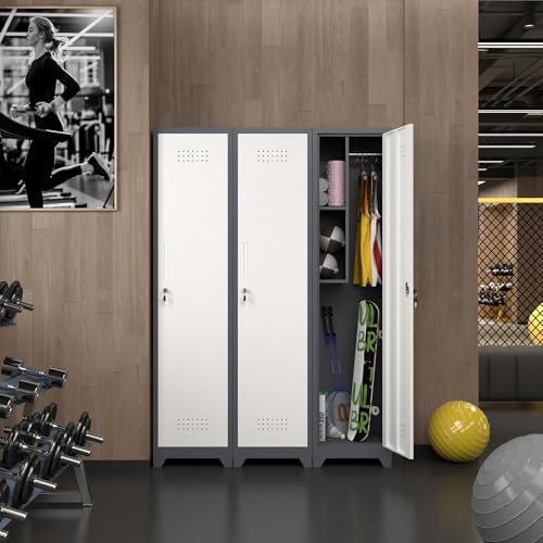 IRONFFICE Slim Cabinet,Narrow Broom Closet Storage Cabinets with Doors,Narrow Utility Closet with Hanging Rod,Slim Laundry Storage Cabinet for Garage,Living Room,Grey-White - size: 15.75"D x 15.75"W x 64.96"H-Grey/white