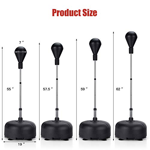 Goplus Punching Bag with Stand for Adults, Freestanding Reflex Speed Bags with 55’’-62.5’’ Adjustable Height, Boxing Equipment with Gloves for Home Gym Workout MMA Training, Fitness - color: Black