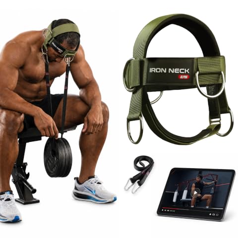 Iron Neck , Versatile Neck Exerciser, Strengthener and Trainer with Adjustable Head and Chin Strap, Portable Head Harness for Weight Lifting, Home and Gym Use - color: Green - Alpha Harness
