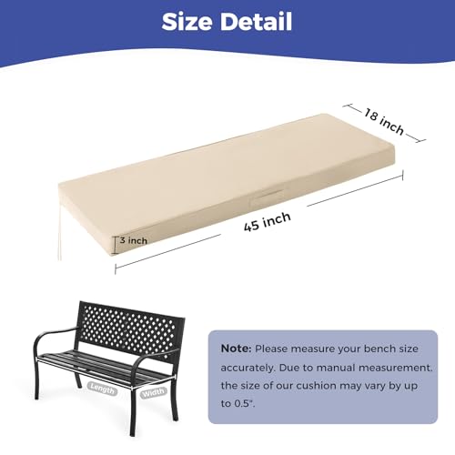IPYNBAP Outdoor Bench Cushions for Outdoor Furniture, 45x18x3 Inch, Waterproof Bench Pillow, Fade Resistant Long Bench Seat Pads for Garden, Indoor, Porch Swing, Beige - color: Beige, size: 45×18×3 Inch