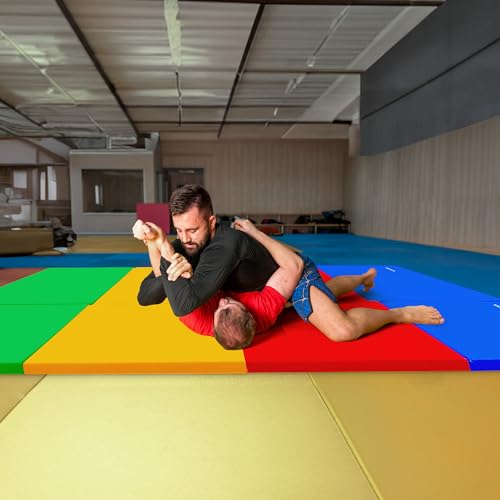 BalanceFrom 6x4 Feet 4-Panel Folding Gymnastics Mat – 2-Inch Thick Pad with Vinyl Surface and Carrying Handles for Tumbling, Yoga, Pilates, Home Workouts, and Martial Arts - color: Multi-Color