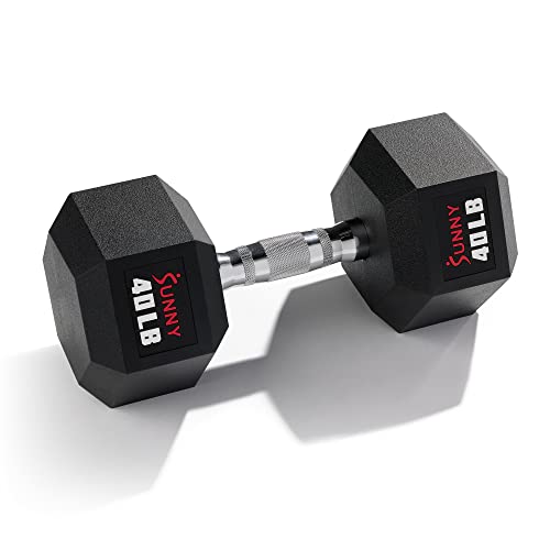 Sunny Health & Fitness Hex Style Dumbbell 5 LBS TO 50 LBS Chrome Handles, Hand Weight for Strength Training, Home Gym, Exercise, Workout Equipment Multiple Size Options - style: 18.1 KG / 40 LBS (Single)