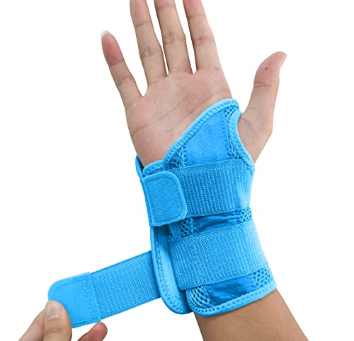 NuCamper Wrist Brace Carpal Tunnel Right Left Hand for Men Women, Night Wrist Sleep Supports Splints Arm Stabilizer with Compression Sleeve Adjustable Straps,for Tendonitis Arthritis Pain Relief (Right Hand-Blue, Small/Medium (Pack of 1)) - size: Small/Me