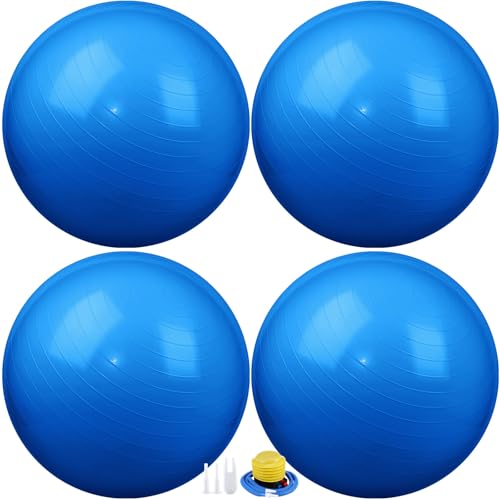 Leyndo 4 Pcs 26 Inch Yoga Exercise Ball Pilates Pregnancy Birthing Fitness Ball with Quick Pump Anti Burst for Improved Posture, Balance, Yoga, Pilates, Training - color: Blue
