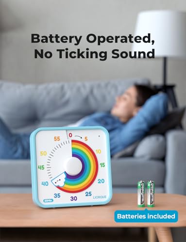 LIORQUE 60 Minute Visual Timer for Kids and Adults, Non-Ticking 7.5 Inch Large Visual Countdown Timers for Classroom Desk Countdown Clock with Magnetic Backing, Kids Pomodoro Timer Clock - color: Rainbow
