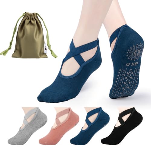 BKP Yoga Socks for Women,Pilates Socks Non Slip Grip Socks Suitable for Ballet,Plasticity,Dance,Home,Training - color: 4pairs-(1grey&1black&1blue&1pink)