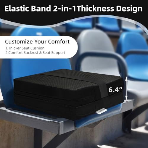 2 PCS Stadium Seat Cushions,Portable Waterproof Bleacher Pads with Handle,2.2" Foam Stadium Pads with 900D Oxford & Water-Repellent Lining for Indoor Outdoor Events - color: Black, size: 3.2''