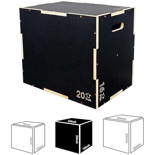 Fitvids 16" x 14" x 12" Non-Slip Wooden Plyo Box Jump Exercise Platform, Plyometric Workout Equipment for Home Gym, Training Step Box, Black - size: 24" x 20" x 16"