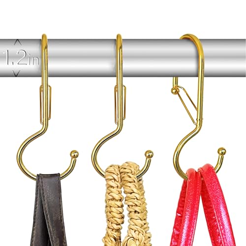 6 Purse Hanger for Closet. Tote Hanger. S-Shaped Hooks S Hooks Twist Design. Anti Drop S-Shaped Hook for Hanging Handbags with Safety Buckle to Prevent Falls. Heavy Duty. (Gold, Twisted) - color: Yellow Gold, size: Twisted