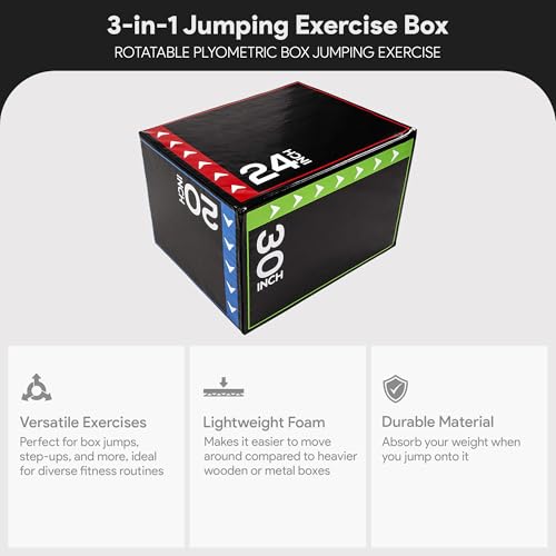 BalanceFrom 3-in-1 Foam Plyometric Jump Box for Home Gym with Multiple Height Options – Versatile Plyo with Non-Slip Surface for Strength, HIIT, Step-Ups, and Agility Training - color: Multi-Color, style: 20 x 24 x 30 inch (60lbs)