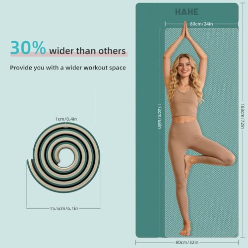 HAHE Wide Yoga Mat 72"x32"x0.4" Thick Pilates Mat with Carrying Strap | Exercise Mats for Home Workout, Wide Non-slip Exercise Mats, Double-Sided POE Fitness Mat for Yoga, Pilates & Travel - color: Cyan+Milk Coffee