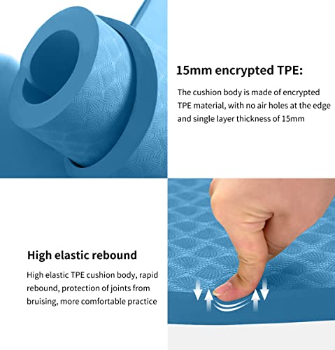 nuveti Large Exercise Mat - 15mm/20mm/30mm Thick Yoga Mat | Workout Mat for Fitness, Yoga, Pilates, Stretching & Floor Exercises for Women & Men with Free Carrying Bag - color: Blue, size: 183X80X15MM